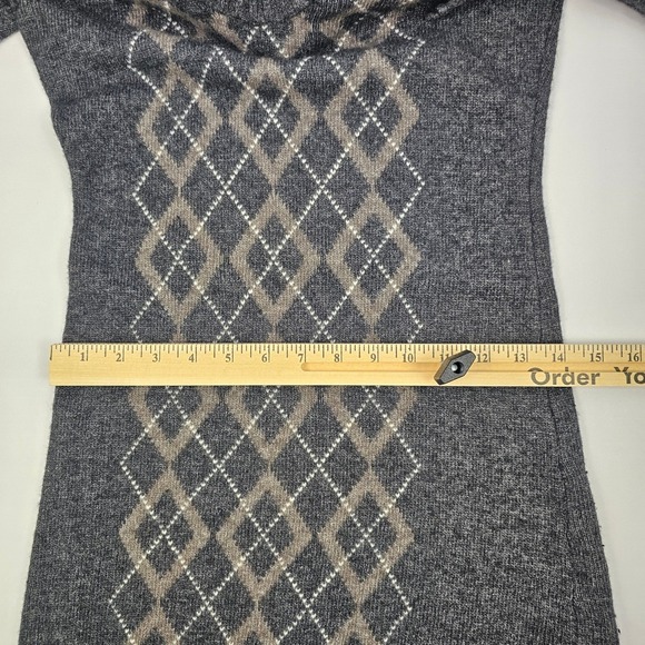 Esprit Womens Sweater Dress Wool Blend Argyle Gray Tan Angora Rabbit Hair Hood S - Picture 9 of 12